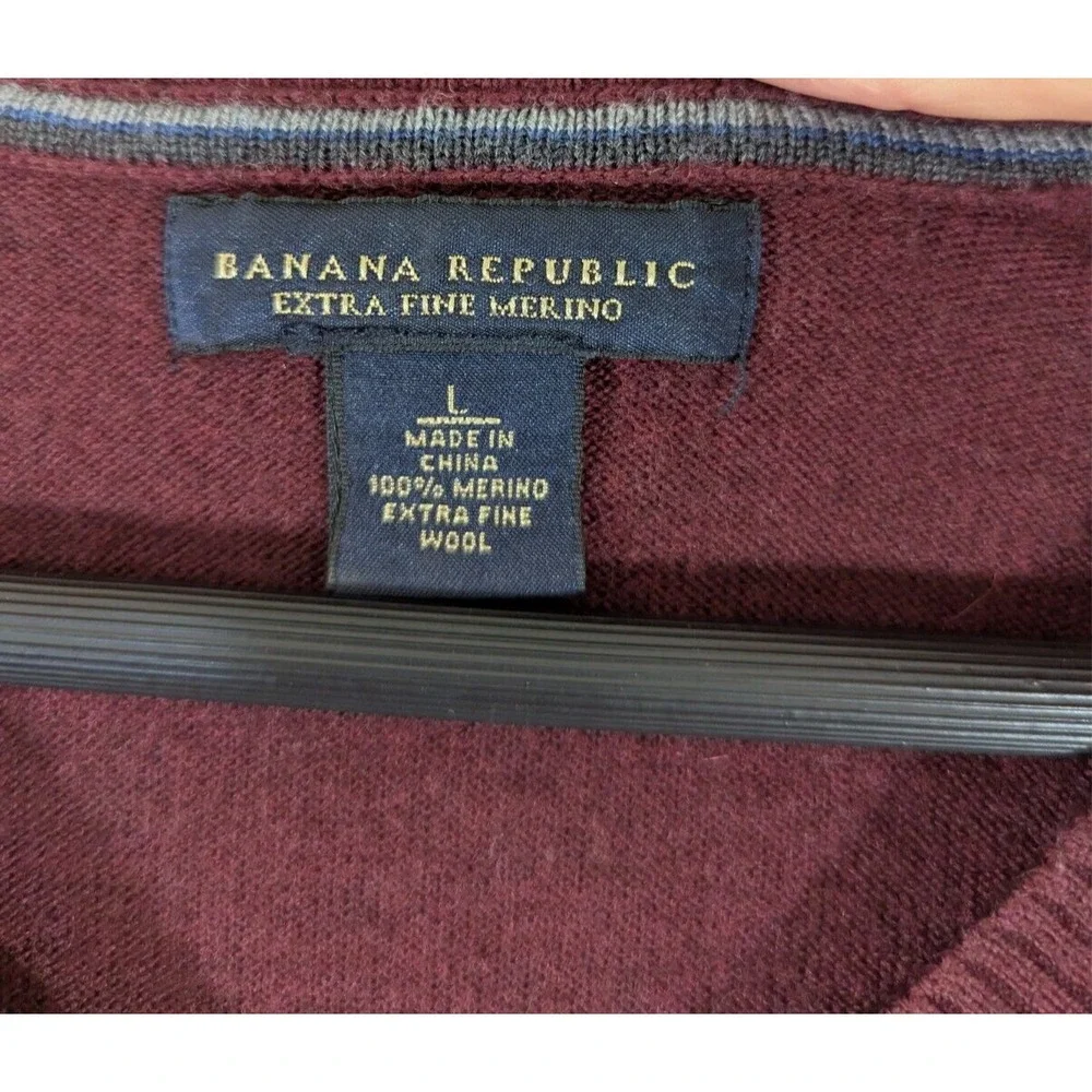 Banana Republic‎ Mens Large Red 100% Italian Merino Wool Sweater Modern Classic